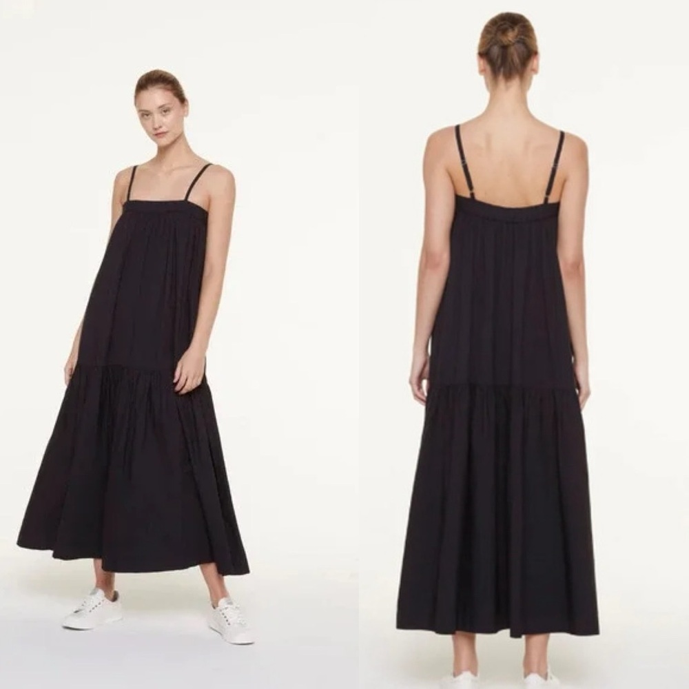 FOR DAYS Black Organic Cotton Poplin Tiered Maxi Dress